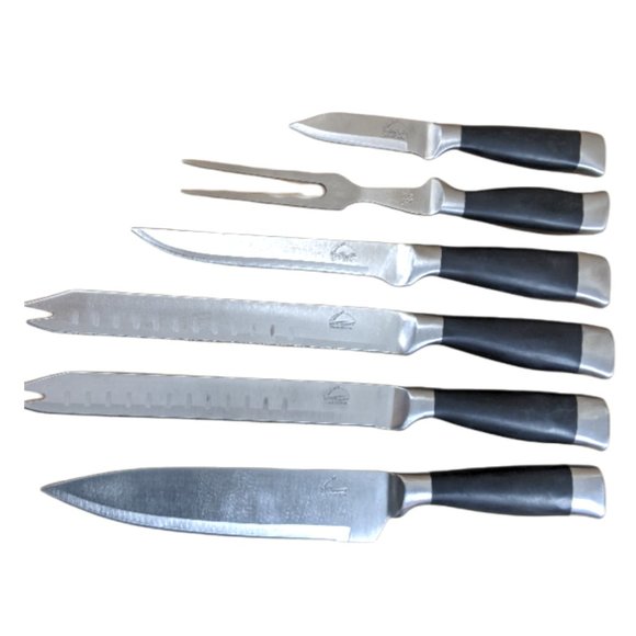 Gourmet Traditions Kitchen Knife Set with Carrying Case Black Handles - Picture 6 of 13